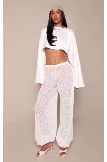 Tall White Textured Lace Balloon Trousers
