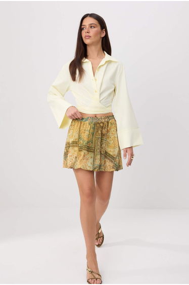 Green Ethnic Patterned Balloon Skirt