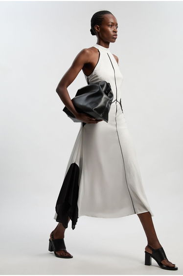 Petite Colour Block Fluid Tencel Halter Neck Woven Maxi Dress