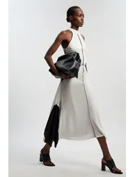 Petite Colour Block Fluid Tencel Halter Neck Woven Maxi Dress