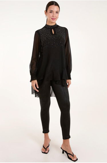 Rhinestone High Neck Top