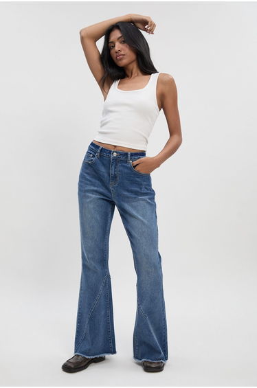 Mid Waist Seam Detail Super Flare Jean - vintage wash