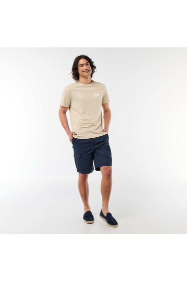 Printed Short-Sleeve T-Shirt with Front and Back Design BEIGE