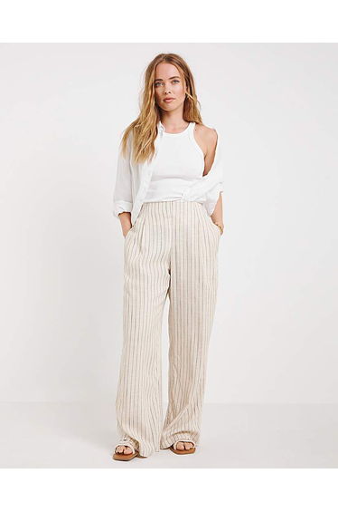 Pleated Linen Mix Wide Leg Trouser
