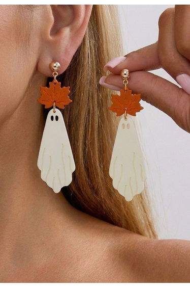 Adorable Maple Leaf Ghost Drop Earrings