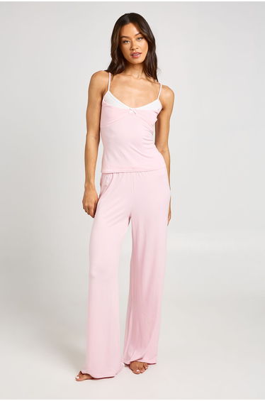 Tall Contrast Cami and Trouser Pyjama Set - baby pink