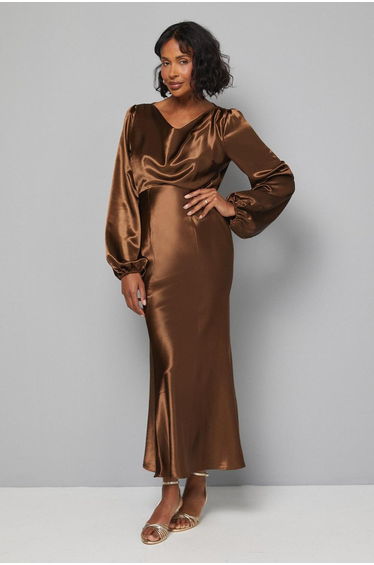 Satin Cowl Neck Dress