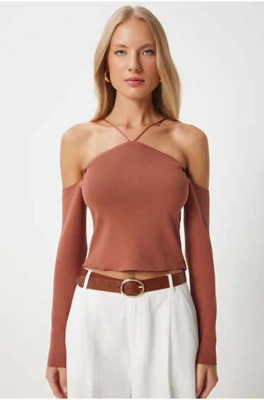 Women's Cinnamon Cross-String Knitwear Blouse