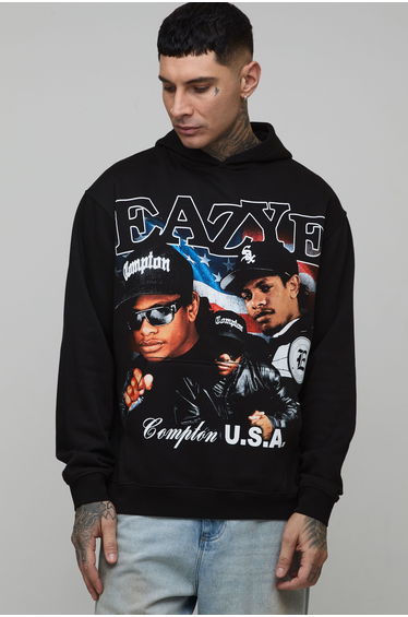 Tall Oversized Eazy-E License Printed Hoodie - black
