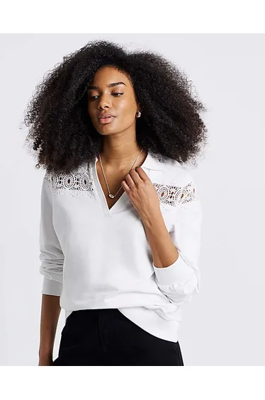 Crochet Collared Sweatshirt