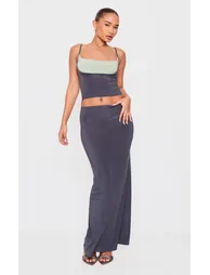 Petite Grey Slinky Low Waist Maxi Skirt