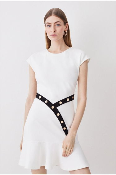 Ponte Contrast Trim Mini Flippy Dress