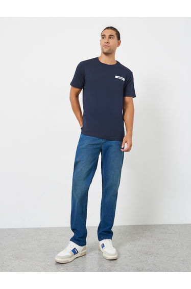 Men Navy Blue Slogan Regular Fit T-Shirt