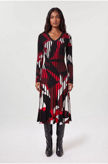 Zebra Jacquard Knit Full Skirted Midi Dress