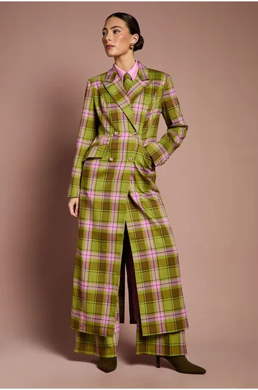 Lisa Tan Check Double Breasted Formal Coat