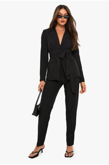 Obi Tie Waist Blazer - black