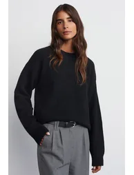 DILVIN Women's Solid Crew Neck Ribbed Sweater - 4
