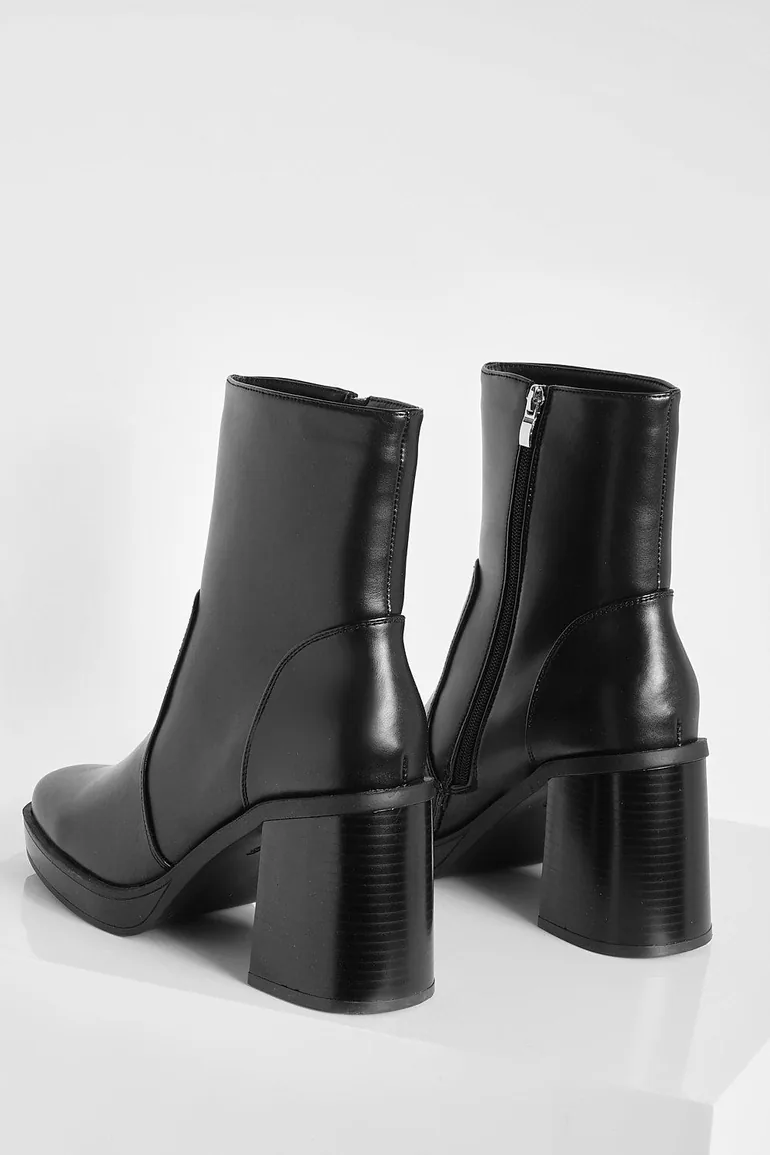 Block Heel Platform Ankle Boot - black - 3