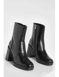 Block Heel Platform Ankle Boot - black - 2