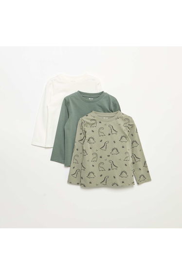 Pack of 3 long-sleeved t-shirts KHAKI