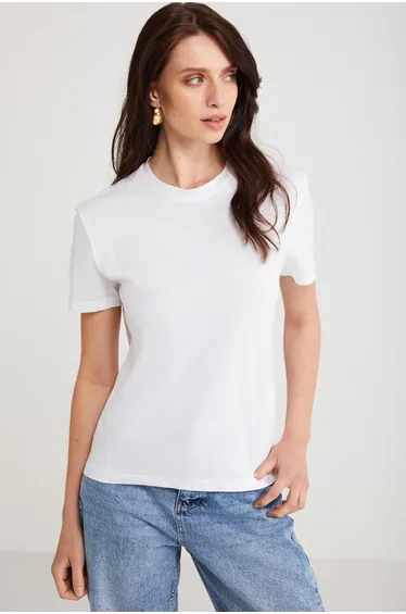 Woman for Modest March 100% Organic Cotton Regular Fit Regular Cut Crew Neck Basic White T-shirt