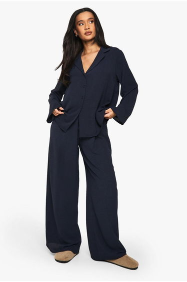Woven Oversized Shirt & Drawstring Trouser Co-ord - navy