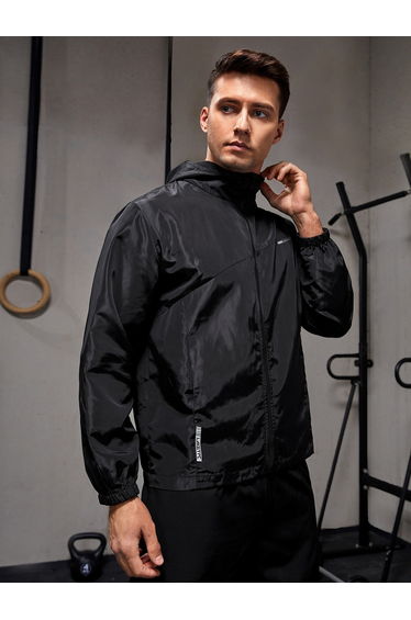 Black Long Sleeve Hooded Jacket