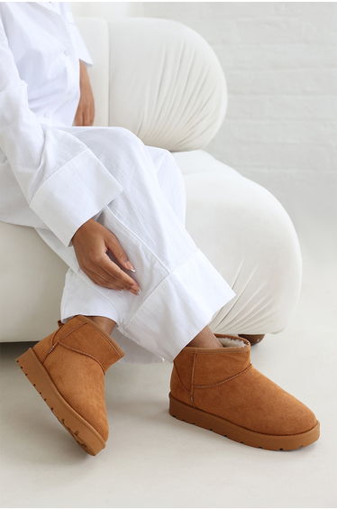 Suri Mini Chestnut Faux-Suede Fur Lined Ankle Slipper Boots