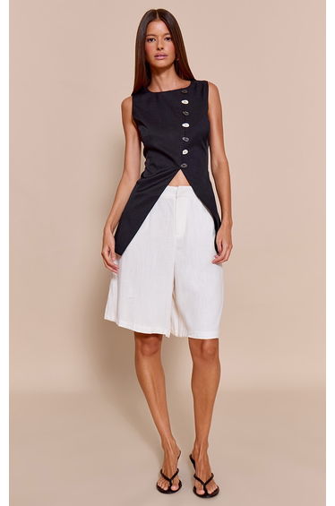 Black Woven Asymmetric Trim Detail Waistcoat