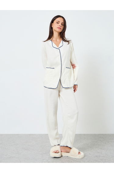 Contrast Trim Buttoned Shirt and Pyjama Set