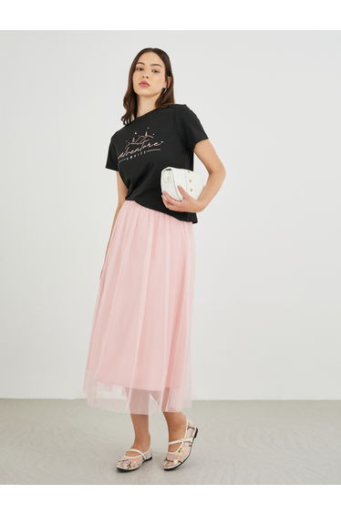 Solid Chiffon A-Line Midi Skirt
