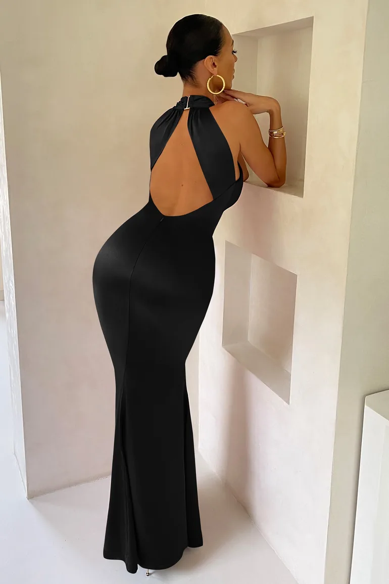 black satin cross over halterneck maxi dress Shop Unstoppable