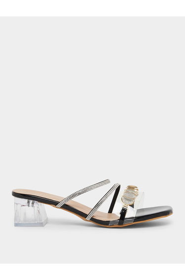 Embellished Transparent Block Heel Sandals