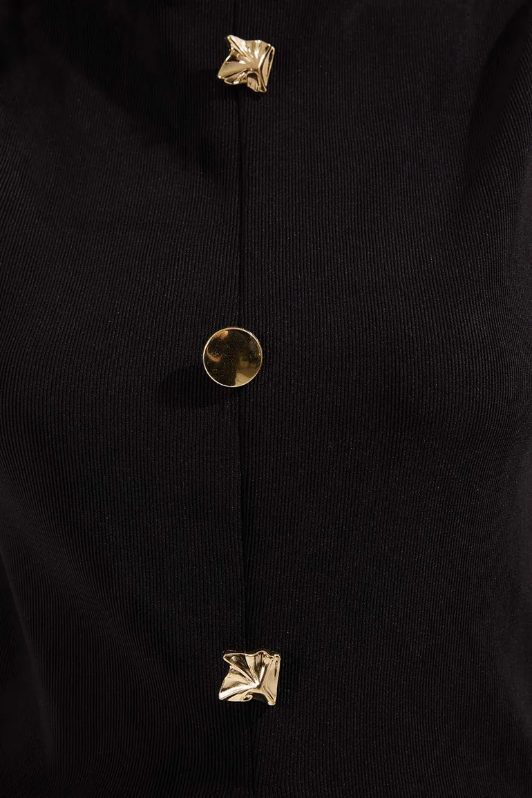 Black Accessory Buttoned Crew Neck Regular Boy Vest Knitted Blouse - 3