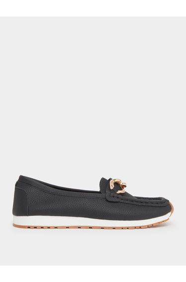 Women Black Chain Detail Loafers