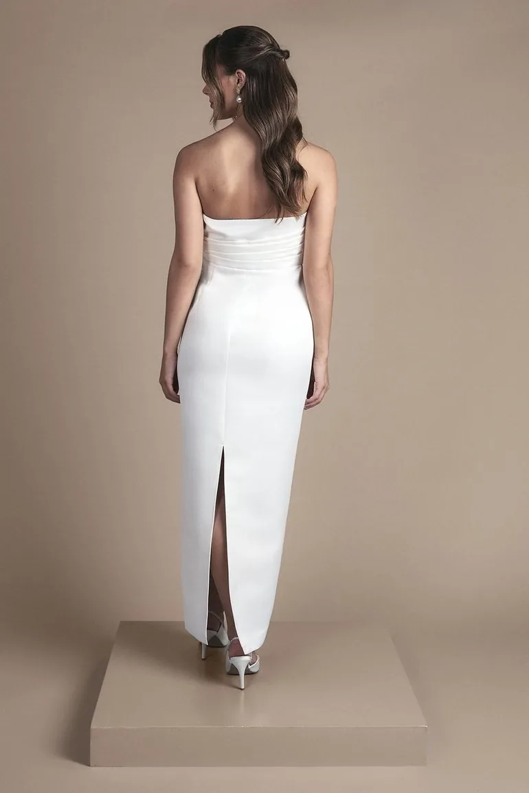 Strapless Oversized Bow and Twist Waist Detail Column Maxi Wedding Dress - 2