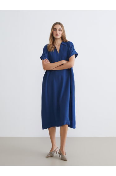 Shirt Collar Textured Dress