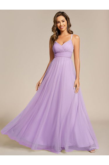 ever JAYCEE|Chic Lace Sheer Back and Cross Straps V-Neck Sleeveless Bridesmaid Dress