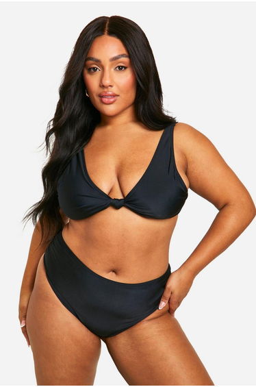 Plus Knot High Waisted Bikini Set - black