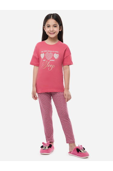 Graphic Print Round Neck T-Shirt and Pyjama Set