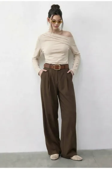 LUCCI High Waist Wide Leg Palazzo Pants with Belt