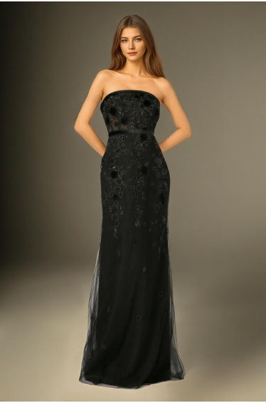 Black Glimmer Black Strapless Dress