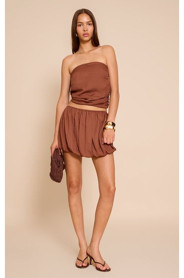 Chocolate Brown Chiffon Ruched Drape Mini Skirt
