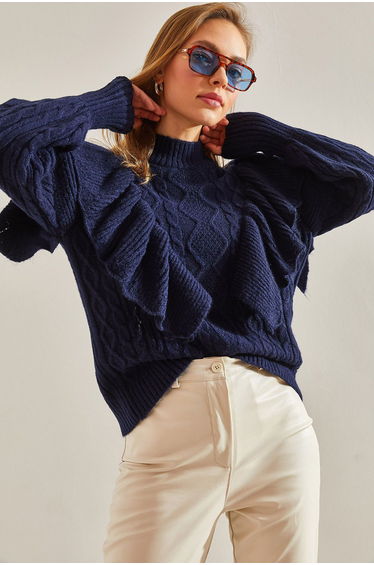 LUCCI Textured Knitwear Sweater with Half Turtleneck