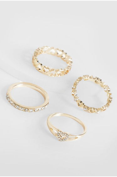 Heart Detail Multi Ring Pack - gold