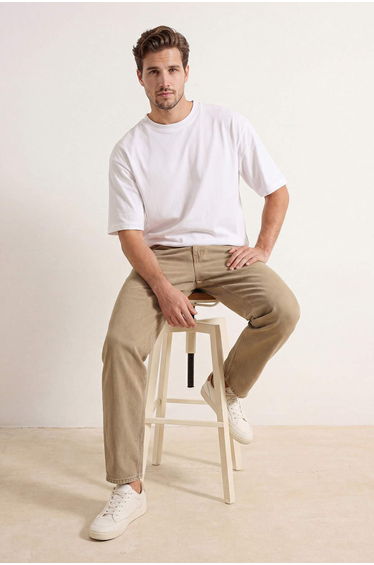 Beige Baggy/Wide Cut Loose Denim Pants Jeans