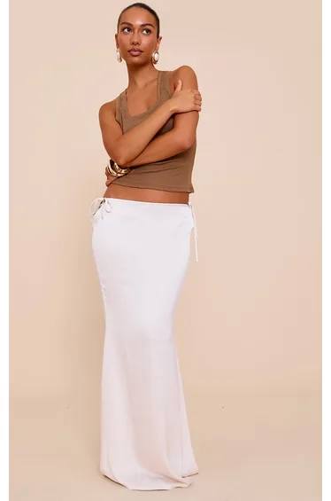 Cream Printed Low Rise Maxi Skirt