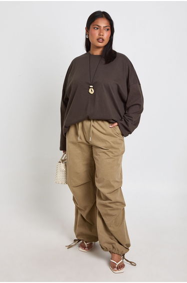 Plus Basic Oversized Long Sleeve T-Shirt - charcoal