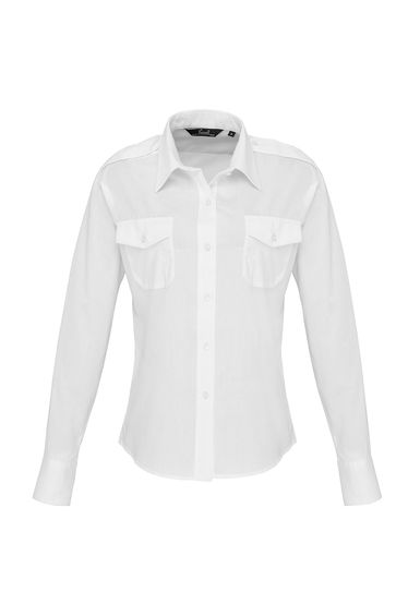 Premier Womens/Ladies Long Sleeve Pilot Shirt - White