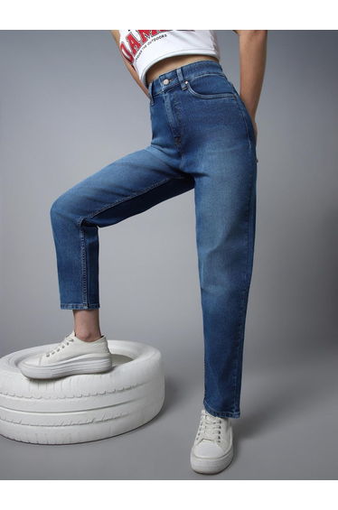 High Rise Regular Fit Blue Jeans